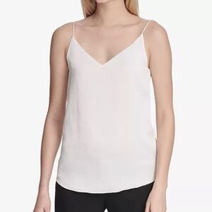 Calvin Klein Camisole V-Neck, White, Spaghetti Straps, Polyester, Petite XS NWT